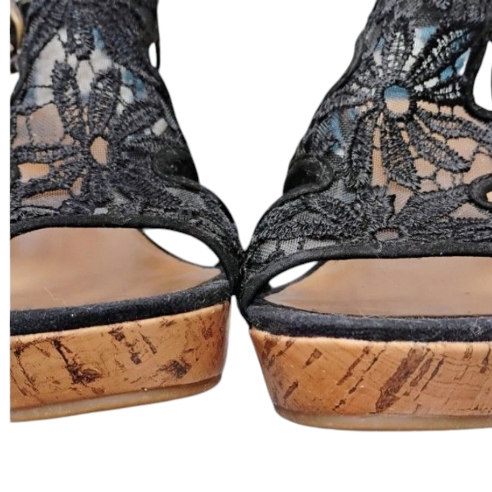 DEPT 222 Artesia Black Women's Platform Cork Sandals 4" Heel Side Buckle 8W - Picture 11 of 13
